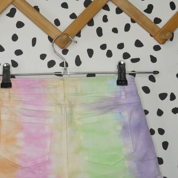 Tractr Rainbow Tie Dye Denim Cut Off Girls Jean Shorts - Picture 4 of 7